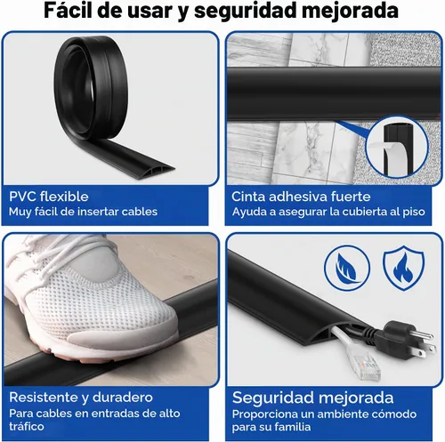 Vista 3 de Cubierta de cable de 4 pies, cubierta de cable beige para el suelo, cubierta de cable de extensión para cable de alimentación, organizador de cables