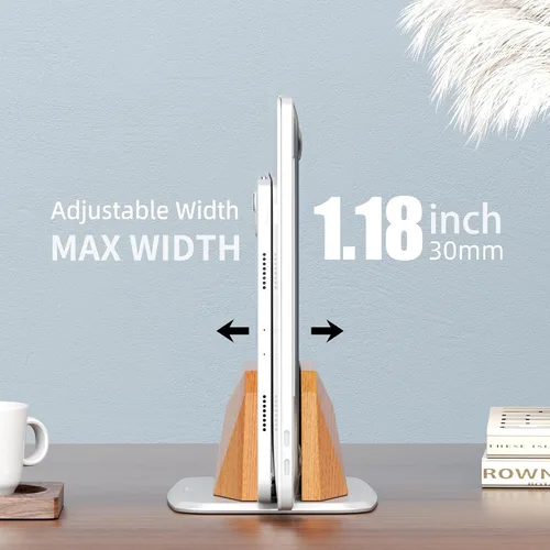 Vista 3 de AFOOYO Soporte vertical para laptop, soporte ajustable de madera para laptop, base de escritorio compatible con todos los MacBook, Surface