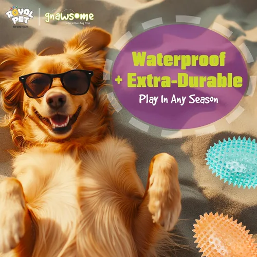 Vista 4 de Gnawsome™ 4.5” Balón de fútbol chillón puntiagudo para perros - Grande, limpia los dientes y promueve la buena salud dental y de las encías para tu