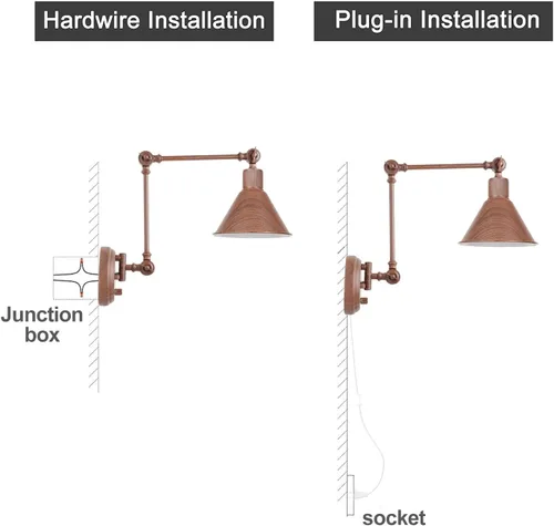 Vista 6 de TRLIFE Aplique de pared enchufable, aplique de pared regulable con interruptor de brazo oscilante, luces de pared enchufables, apliques de pared