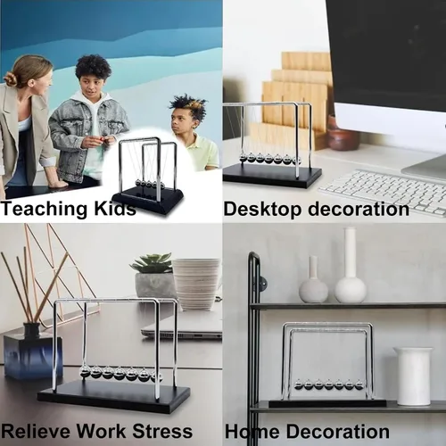 Vista 5 de Cuna de Newton Bolas de Equilibrio, Bolas de Péndulo con Base Negra, Péndulo Cuna de Newton, Decoración de Escritorio para Hombres, Juguetes