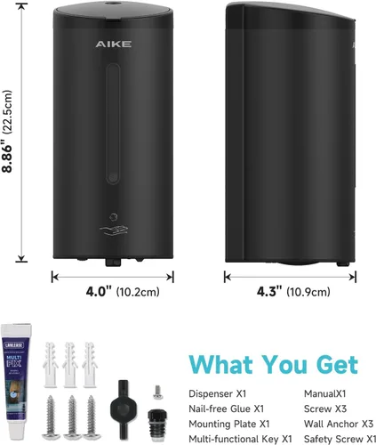 Vista 9 de AIKE Dispensador automático de jabón espumoso de 25 oz para baño, Matteblack AK1205FA Rich Foam and Stainless Steel,No-drill and Screw Wall