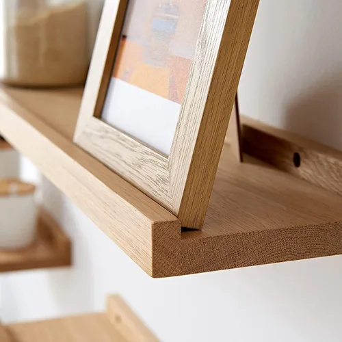 Vista 5 de Estantes flotantes montados en la pared, estantes de pared de 12 pulgadas para decoración y almacenamiento, estante de madera de roble macizo Natural