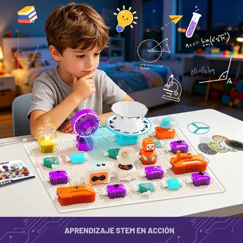 Vista 4 de VATOS Circuito científico para niños de 6 a 12 años, kit de construcción electrónica de 68 piezas con más de 450 proyectos STEM, imágenes