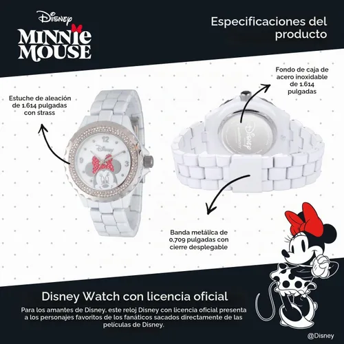 Vista 3 de Disney Minnie Mouse Watch for Women, Classic Minnie Mouse Design – Stylish Watch for Women Fans – Elegant 's Watches with Pink Stainless Steel