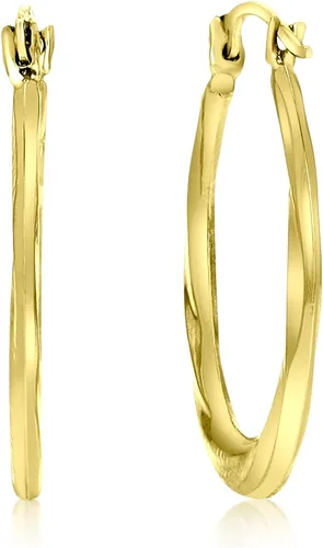 Vista 2 de Aretes de aro ovalados ligeros de oro amarillo de 14 quilates de 0.079 x 0.669 in-26 mm