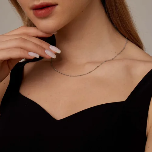 Vista 3 de Collar de cadena para mujer, delicado y sencillo, chapado en oro de 18 quilates, gargantilla con disco tipo moneda, trenzada, con cuentas, collar