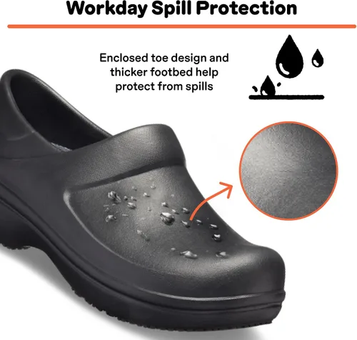 Vista 5 de Crocs Zuecos Neria Pro II para mujer, zapatos de trabajo antideslizantes, Negro