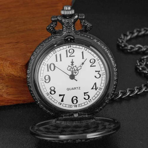 Vista 4 de Realpoo Black Shield - Reloj de bolsillo para hombre, escala digital de números arábigos, reloj de bolsillo de cuarzo para hombre, relojes