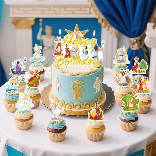 Vista 5 de Decoraciones de fiesta de mitología griega, suministros de fiesta de cumpleaños de mitología griega incluyen pancartas de feliz cumpleaños, adornos