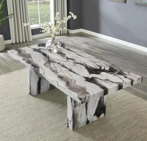 Vista 3 de Roundhill Furniture Cavira - Mesa de comedor moderna de mármol sintético con base de pedestal doble