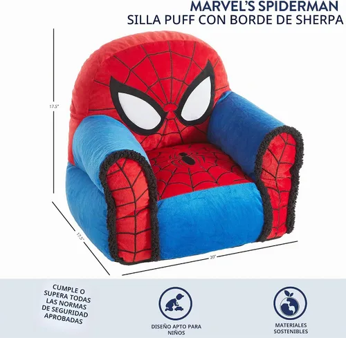 Vista 3 de Idea Nuova Marvel Spiderman Silla Puf Figural con Ribete de Sherpa, Edades 3+, Poliéster, Rojo, Mediano