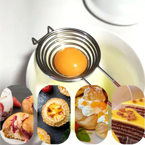 Vista 5 de 1 paquete de herramienta separadora de yema de acero inoxidable y blanco separador de clara de huevo de mango largo, separador de huevos
