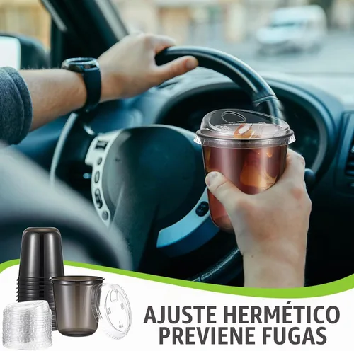 Vista 5 de Ziliny 50 juegos de tazas de café de plástico transparente con tapas para beber, tazas desechables de plástico PET transparente para café helado