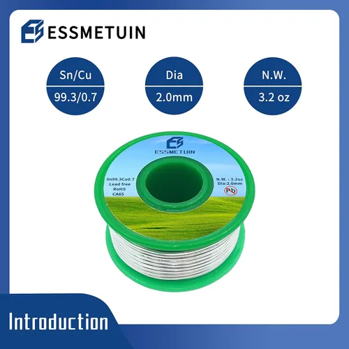 Vista 2 de Essmetuin Hilo de Soldadura Sin Plomo (Sn99.3Cu0.7) Para Fontanería/Vidrio Manchado/Manualidades/Joyería 217℃ Punto de Fusión 2.0MM Sin Flujo, ROHS