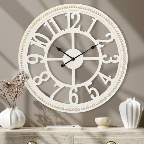 Vista 10 de RiteSune Reloj de pared de 30 pulgadas de decoración, relojes de pared de granja que funcionan con pilas, silenciosos, relojes grandes de bambú