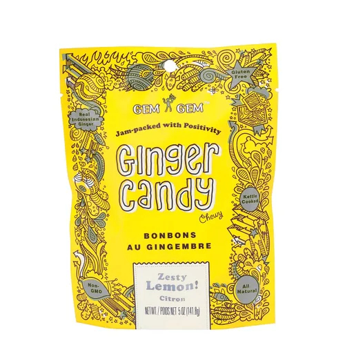 Vista 24 de Gem Gem Caramelos de jengibre masticables de sabor a limón, muestras de degustación de 1.25 oz