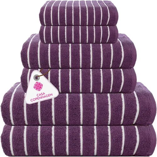 Vista 40 de CASA COPENHAGEN Bella - Juego de toallas de 6 piezas, color gris a rayas, 21.16 oz/m², 2 toallas de baño, 2 toallas de mano y 2 toallas pequeñas