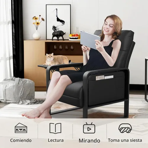 Vista 8 de Silla tapizada para sala de estar, sillón de acento de mediados de siglo, de piel sintética y metal, sofá individual cómodo para recepción, club