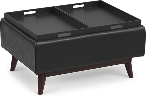 Vista 5 de SIMPLIHOME Owen - Otomana rectangular de cuero vegano de 34 pulgadas de Negro (Distressed Black)