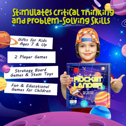 Vista 2 de Griddly Kids RocketLander - Juegos familiares de estrategia para pensamiento crítico y habilidades de resolución de problemas, juego de mesa
