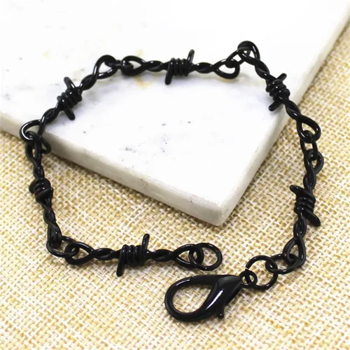 Vista 2 de Caiyao Pulsera gótica punk de alambre de púas espinas gruesa y fina y gruesa, pulsera de cadena de eslabones Hip Hop Rock Cool Girl Boy ajustable