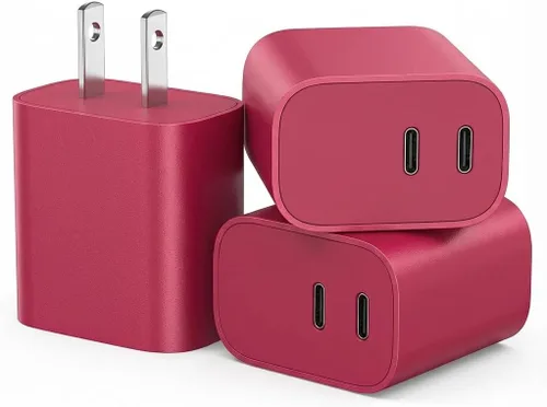 Vista 9 de Paquete de 3 bloques de cargador USB C, enchufe de pared rápido de 20 W de doble puerto (negro) Bloque USB C de carga rápida PD de 20 W