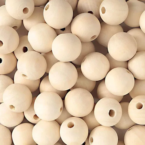 Vista 9 de 600 cuentas de madera natural de 0.472 in, cuentas de madera redondas sin terminar para manualidades, guirnaldas, decoración de vacaciones, joyería