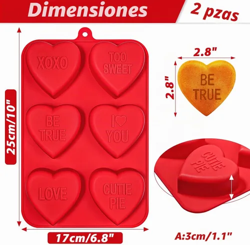 Vista 3 de Webake Molde Grande de Corazón de Conversación para Hornear, Moldes de Pastel de Silicona con Forma de Corazón de 6 Cavidades, Bandejas para Pastel