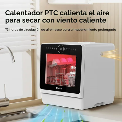 Vista 6 de Lavavajillas portátiles para acampar y hogar con tanque de agua de 5 litros, manguera, luz LED, 10 programas de lavado, modo de cuidado del bebé