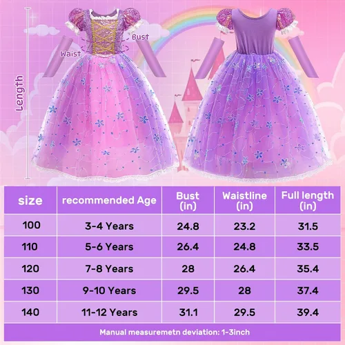 Vista 7 de Tacobear Disfraz de princesa Rapunzel para niñas con accesorios, disfraz de princesa para cumpleaños de niños pequeños