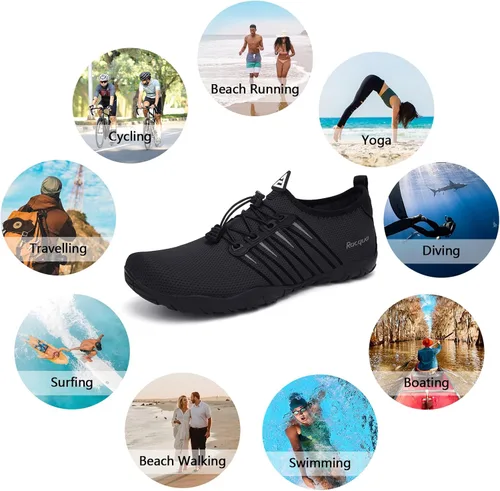 Vista 2 de Racqua Zapatos de agua de secado rápido, descalzos, acuáticos, deportes, playa, piscina, natación, surf, buceo, para hombres y mujeres