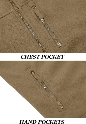 Vista 6 de KEFITEVD Chamarras tácticas de forro polar para hombre, con cremallera completa, casual, para invierno, abrigada, con múltiples bolsillos