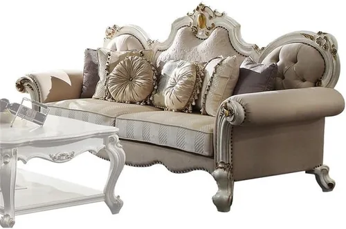 Vista 3 de Acme Sofá Picardía con almohadas en tela beige y perla antigua