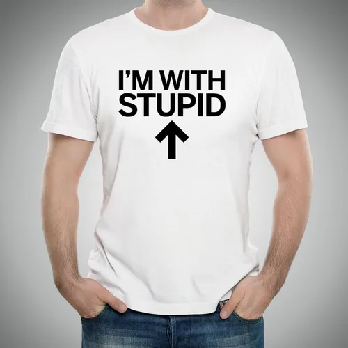Vista 4 de Camiseta divertida de algodón para adultos con texto en inglés "I'm with Stupid" (Flecha, Dirección, Tonto)