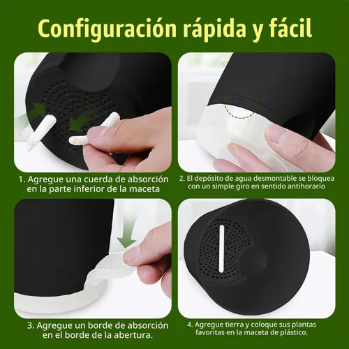 Vista 3 de Macetas de riego automático de 7 pulgadas, paquete de 6 macetas de plástico con agujeros de drenaje y platillos transparentes, macetas de plástico