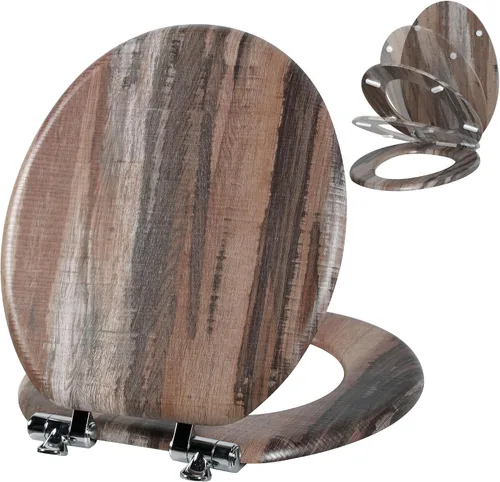 Vista 25 de Angol Shiold Asiento de inodoro redondo de madera resistente Espuma de mar brillante