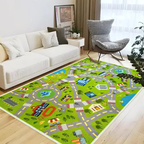 Vista 10 de Alfombra de juego para niños, alfombra educativa de 31 x 48 pulgadas, alfombra antideslizante de la vida urbana, alfombra de aprendizaje para niños