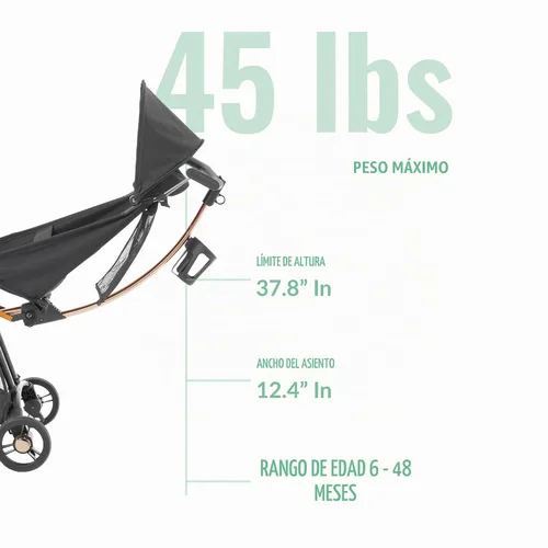 Vista 3 de évolur Roamer Cochecito ultraligero, cochecito de viaje compacto de una sola mano con plegado automático y soporte propio, arnés de seguridad de 5