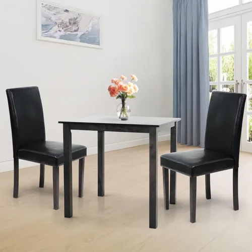 Vista 9 de Juego de 3 piezas de comedor de cocina, mesa cuadrada y 2 sillas Falabella, estilo clásico, madera maciza, acabado espresso