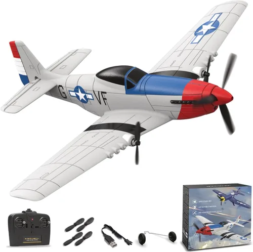 Vista 11 de Avión RC ANBURI, Avión de control remoto BF - 109 de 3 canales, 2.4GHz y estabilizador de giro de 6 ejes, 2 baterías incluidas, ideal para adultos