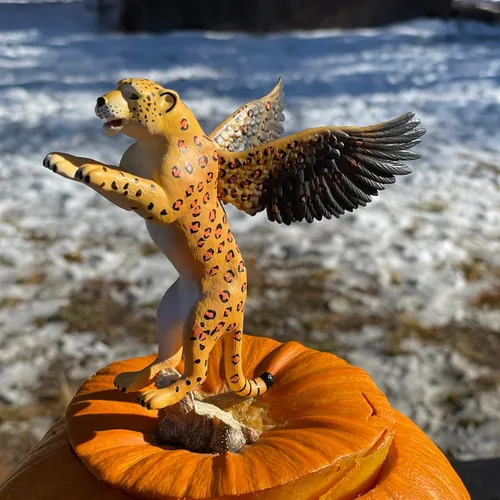 Vista 5 de Randimals Figura de leopardo de juguete con alas de águila de 5 pulgadas, figura de acción de animal de goma dura de alta calidad, amigo híbrido