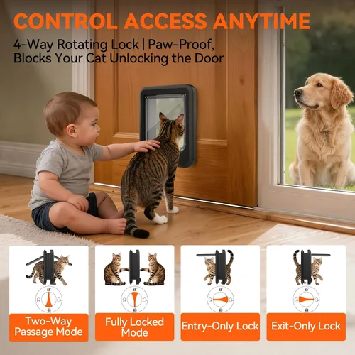 Vista 2 de LIBBEPET Puerta interior de puerta para gatos, cerradura de 4 vías para interiores, marco de ABS reforzado, puertas para mascotas para gatos