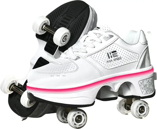 Vista 10 de Patines de ruedas y zapatillas 2 en 1 unisex con ruedas retráctiles para exteriores, diversión y fitness, patines de patada