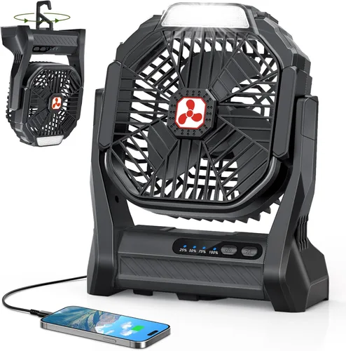 Vista 17 de Ventilador Portátil Recargable, 20000mAh Ventiladores Inalámbricos con Batería para Tienda de Campaña con Linterna LED, Pequeño Ventilador Exterior