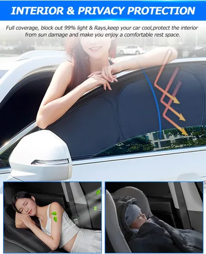 Vista 6 de Karltys - Set de 3 parasoles para parabrisas para Nissan Titan 2020-2025, parabrisas frontales y laterales reflectantes con ajuste personalizado