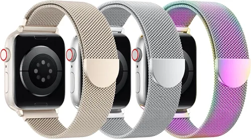 Vista 15 de BELONGME Paquete de 3 correas de malla en bucle compatibles con Apple Watch para mujeres y hombres 40mm 41mm 38mm 42mm 44mm 45mm 49mm 46mm Series 11