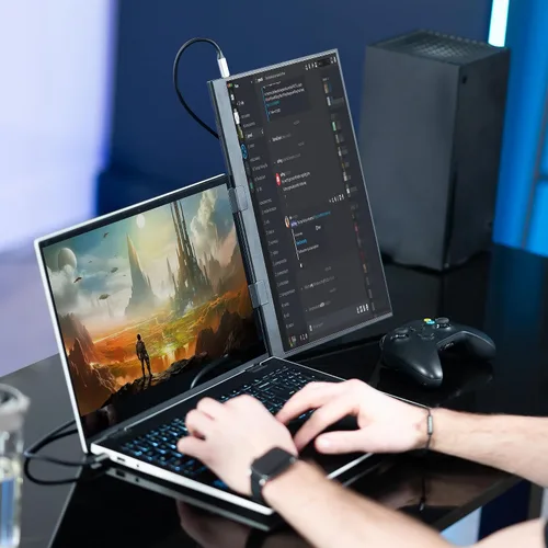 Vista 7 de VIVO Soporte de monitor portátil para extensor de pantalla de laptop, se adapta a portátiles de hasta 18.5 pulgadas, negro, STAND-PM01A