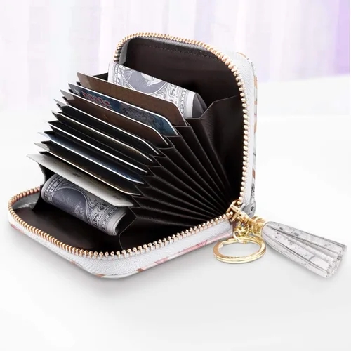 Vista 2 de Billetera pequeña para tarjetas de crédito RFID con purpurina linda para mujer
