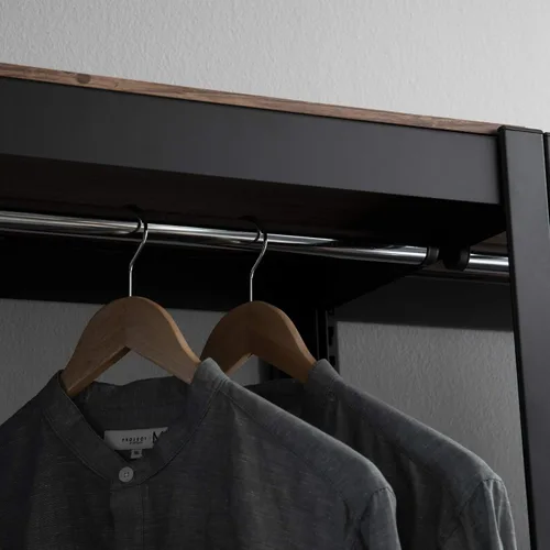 Vista 3 de KEPSUUL - Perchero de doble riel negro resistente para armario, estante modular personalizable de metal alto y almacenamiento con tablero de malla